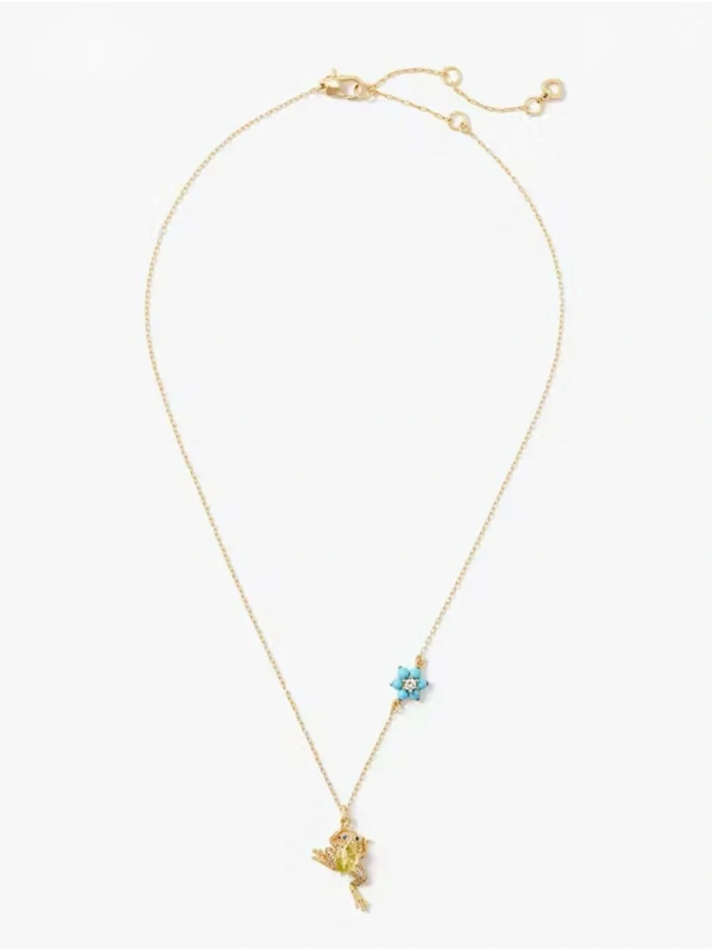 Kate Spade Nature Walk Gold Frog Pendant Necklace w/ Turquoise Flower Accent